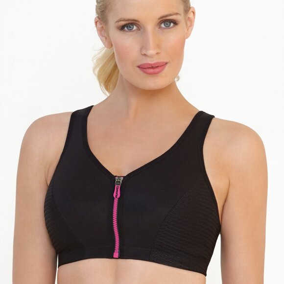 Glamorise SPORT Bra 36B (HIGH-IMPACT) Wicks (RACERBACK) T-Back Zip-Up Black NEW - Picture 12 of 16